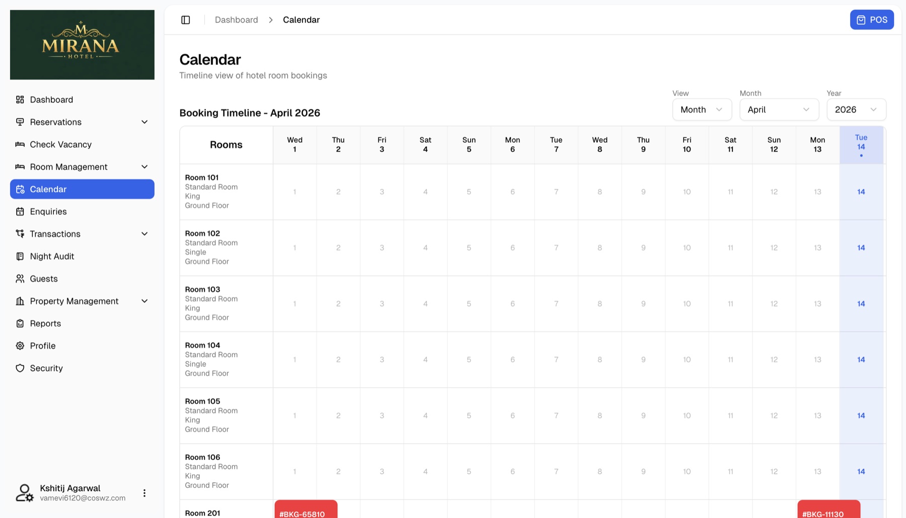 Reservista reservations calendar